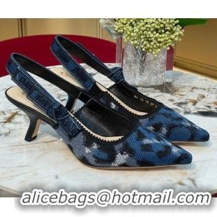 Good Looking Dior J'Adior Slingback Pumps 6.5cm in Blue and Black Mizza Embroidered Cotton 070210