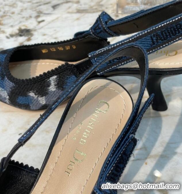 Good Looking Dior J'Adior Slingback Pumps 6.5cm in Blue and Black Mizza Embroidered Cotton 070210