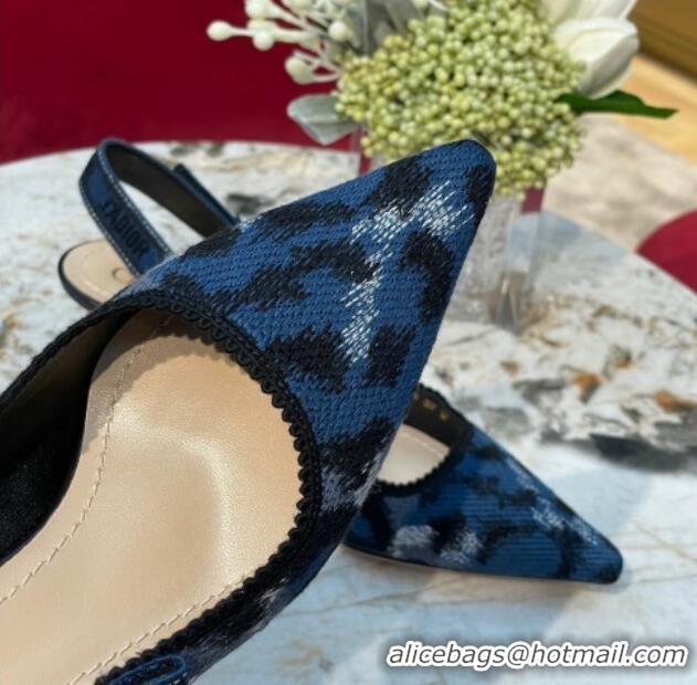 Good Looking Dior J'Adior Slingback Pumps 6.5cm in Blue and Black Mizza Embroidered Cotton 070210