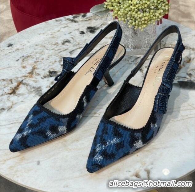 Good Looking Dior J'Adior Slingback Pumps 6.5cm in Blue and Black Mizza Embroidered Cotton 070210