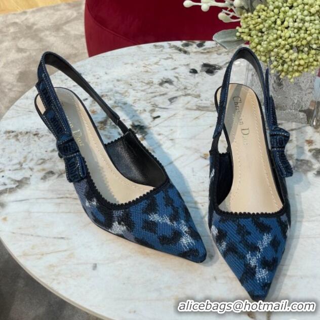 Good Looking Dior J'Adior Slingback Pumps 6.5cm in Blue and Black Mizza Embroidered Cotton 070210