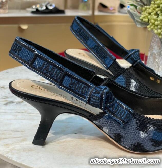 Good Looking Dior J'Adior Slingback Pumps 6.5cm in Blue and Black Mizza Embroidered Cotton 070210