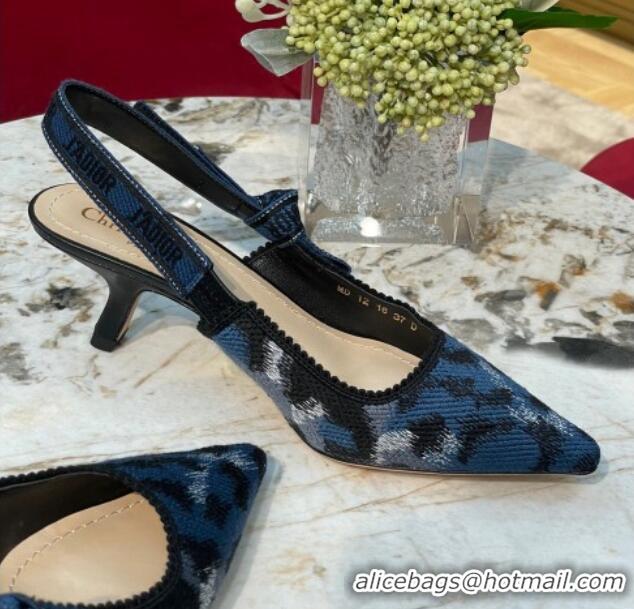 Good Looking Dior J'Adior Slingback Pumps 6.5cm in Blue and Black Mizza Embroidered Cotton 070210