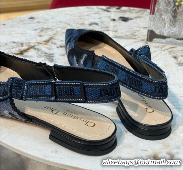 Grade Quality Dior J'Adior Slingback Ballerinas Flat in Blue and Black Mizza Embroidered Cotton 070211