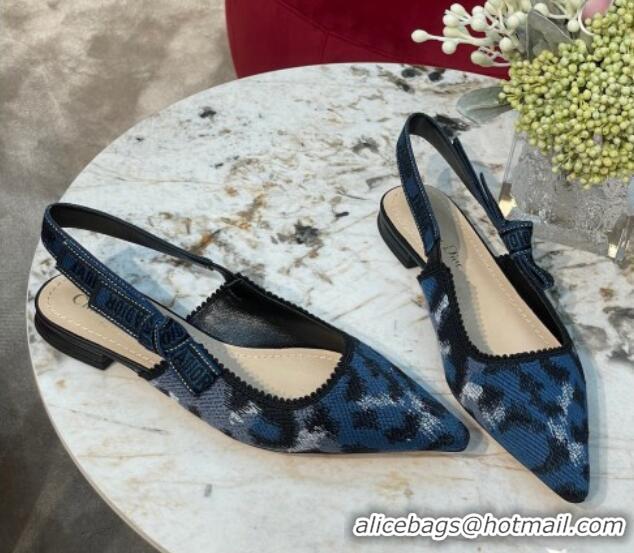 Grade Quality Dior J'Adior Slingback Ballerinas Flat in Blue and Black Mizza Embroidered Cotton 070211