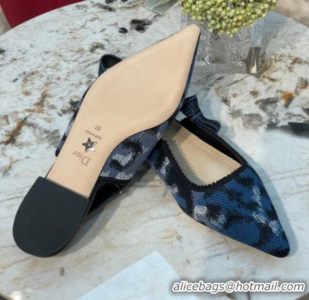 Grade Quality Dior J'Adior Slingback Ballerinas Flat in Blue and Black Mizza Embroidered Cotton 070211