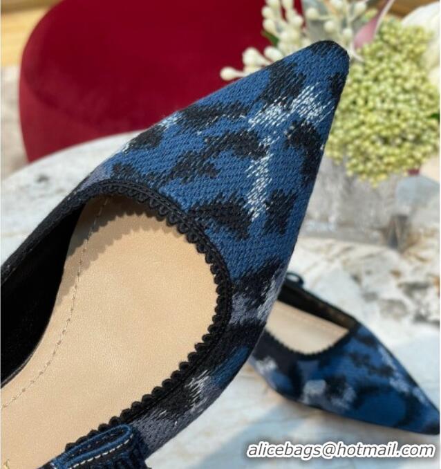 Grade Quality Dior J'Adior Slingback Ballerinas Flat in Blue and Black Mizza Embroidered Cotton 070211