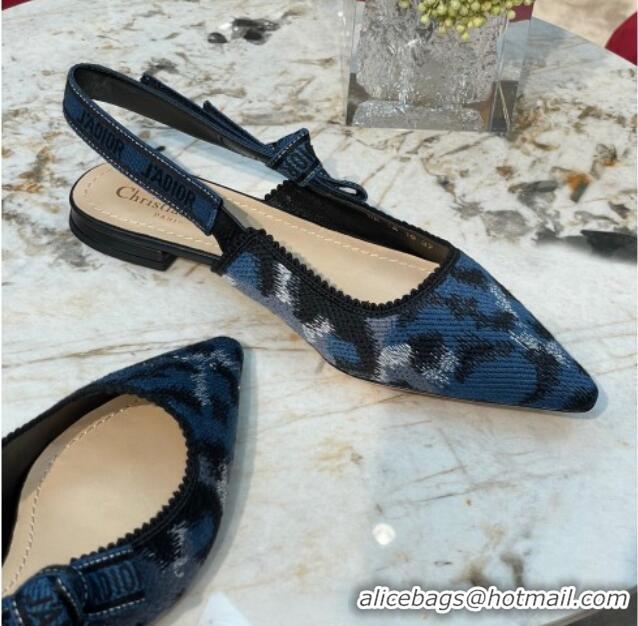 Grade Quality Dior J'Adior Slingback Ballerinas Flat in Blue and Black Mizza Embroidered Cotton 070211