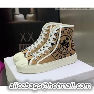 Best Grade Dior Walk'n'Dior Canvas High-top Sneakers with Union Print Beige 070467