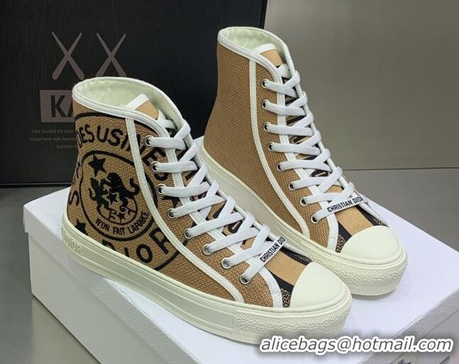 Best Grade Dior Walk'n'Dior Canvas High-top Sneakers with Union Print Beige 070467