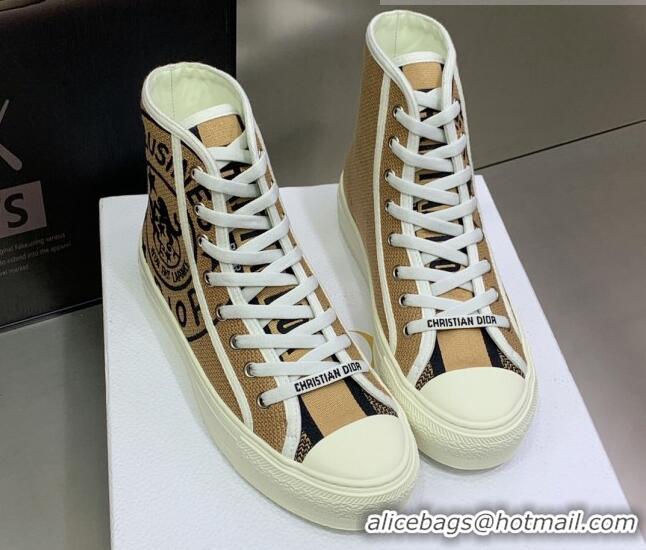 Best Grade Dior Walk'n'Dior Canvas High-top Sneakers with Union Print Beige 070467