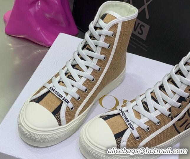 Best Grade Dior Walk'n'Dior Canvas High-top Sneakers with Union Print Beige 070467