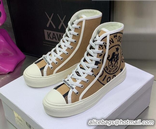 Best Grade Dior Walk'n'Dior Canvas High-top Sneakers with Union Print Beige 070467