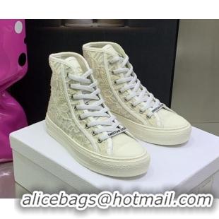 Fashion Dior Walk'n'Dior High-top Sneakers in White Embroidery with Macrame Effect 070469