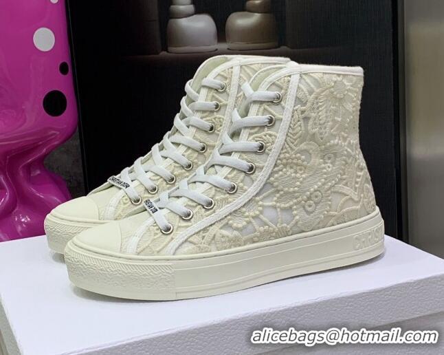 Fashion Dior Walk'n'Dior High-top Sneakers in White Embroidery with Macrame Effect 070469