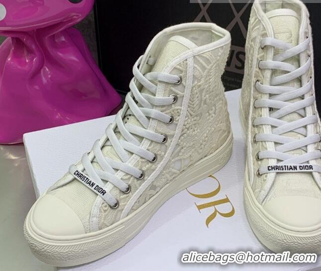 Fashion Dior Walk'n'Dior High-top Sneakers in White Embroidery with Macrame Effect 070469