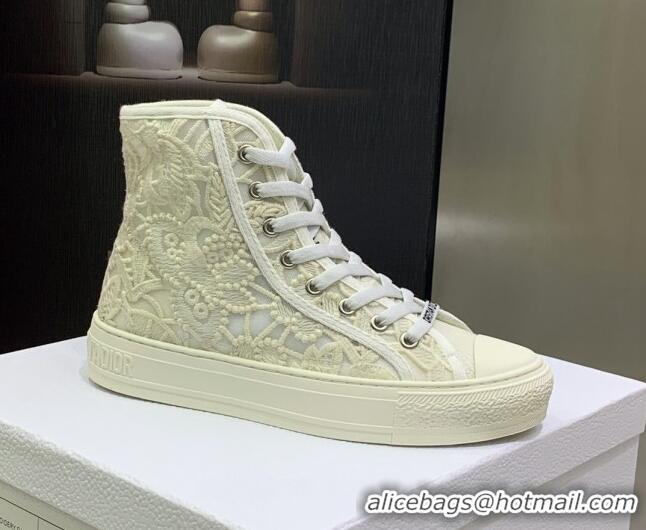 Fashion Dior Walk'n'Dior High-top Sneakers in White Embroidery with Macrame Effect 070469