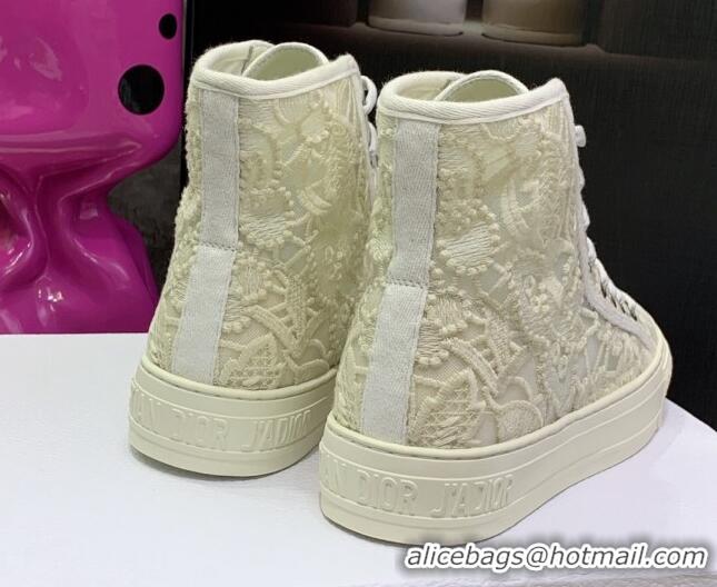 Fashion Dior Walk'n'Dior High-top Sneakers in White Embroidery with Macrame Effect 070469