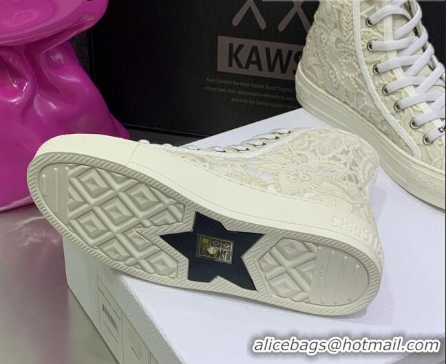 Fashion Dior Walk'n'Dior High-top Sneakers in White Embroidery with Macrame Effect 070469