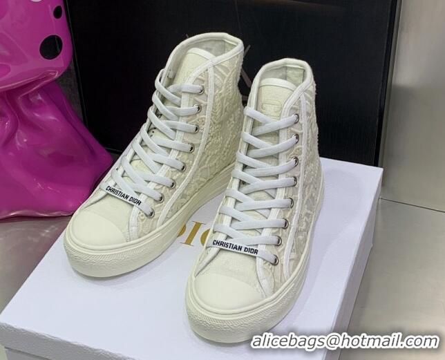 Fashion Dior Walk'n'Dior High-top Sneakers in White Embroidery with Macrame Effect 070469