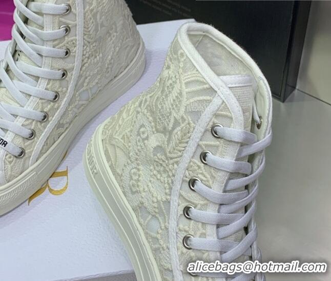 Fashion Dior Walk'n'Dior High-top Sneakers in White Embroidery with Macrame Effect 070469