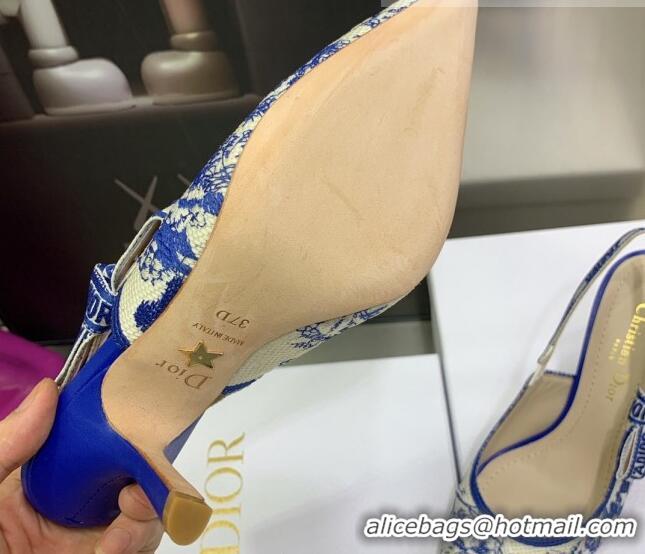 Pretty Style Dior J'Adior Slingback Pumps 9.5cm in Bright Blue Toile de Jouy Embroidered Cotton 070470