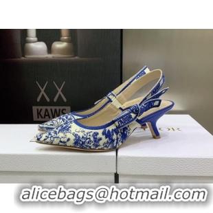 Discount Dior J'Adior Slingback Pumps 6.5cm in Bright Blue Toile de Jouy Embroidered Cotton 070471