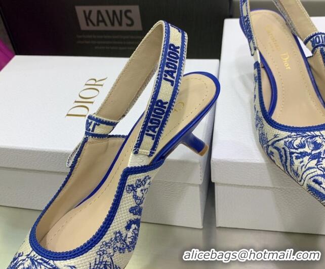 Discount Dior J'Adior Slingback Pumps 6.5cm in Bright Blue Toile de Jouy Embroidered Cotton 070471