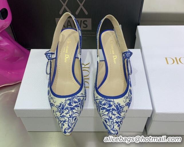 Discount Dior J'Adior Slingback Pumps 6.5cm in Bright Blue Toile de Jouy Embroidered Cotton 070471