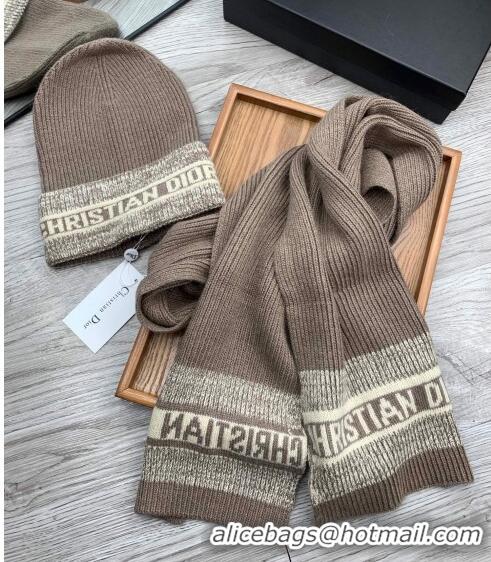 Trendy Design Dior Knit Hat and Scarf Set 092370 Khaki 2022