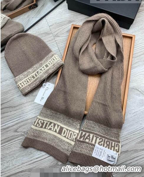 Trendy Design Dior Knit Hat and Scarf Set 092370 Khaki 2022