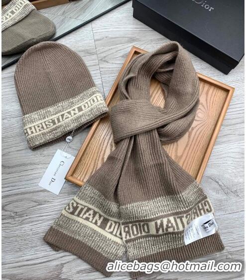 Trendy Design Dior Knit Hat and Scarf Set 092370 Khaki 2022