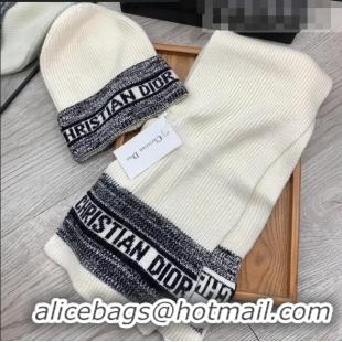 Top Quality Dior Knit Hat and Scarf Set 092370 White 2022