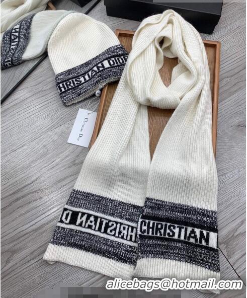 Top Quality Dior Knit Hat and Scarf Set 092370 White 2022