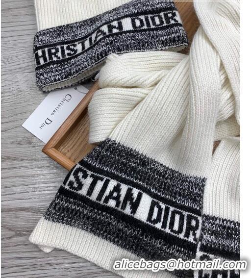 Top Quality Dior Knit Hat and Scarf Set 092370 White 2022