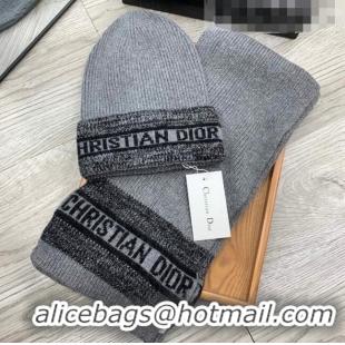 Buy Inexpensive Dior Knit Hat and Scarf Set 092370 Grey 2022