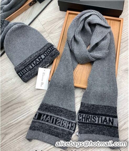 Buy Inexpensive Dior Knit Hat and Scarf Set 092370 Grey 2022