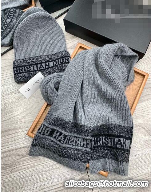 Buy Inexpensive Dior Knit Hat and Scarf Set 092370 Grey 2022