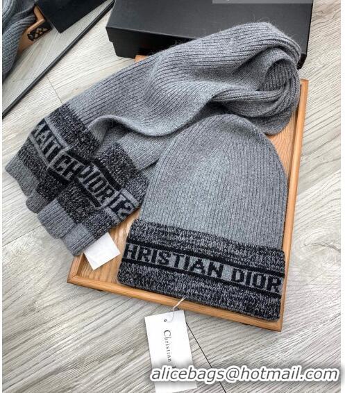 Buy Inexpensive Dior Knit Hat and Scarf Set 092370 Grey 2022