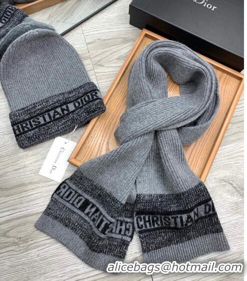 Buy Inexpensive Dior Knit Hat and Scarf Set 092370 Grey 2022