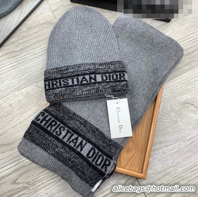 Buy Inexpensive Dior Knit Hat and Scarf Set 092370 Grey 2022