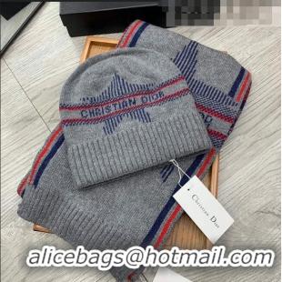 Best Price Dior Star Wool Knit Hat and Scarf Set 092376 Grey 2022