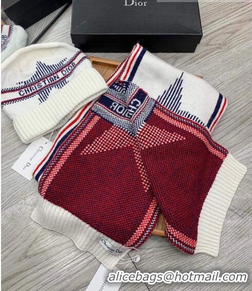 Buy Fashionable Dior Star Wool Knit Hat and Scarf Set 092376 White 2022