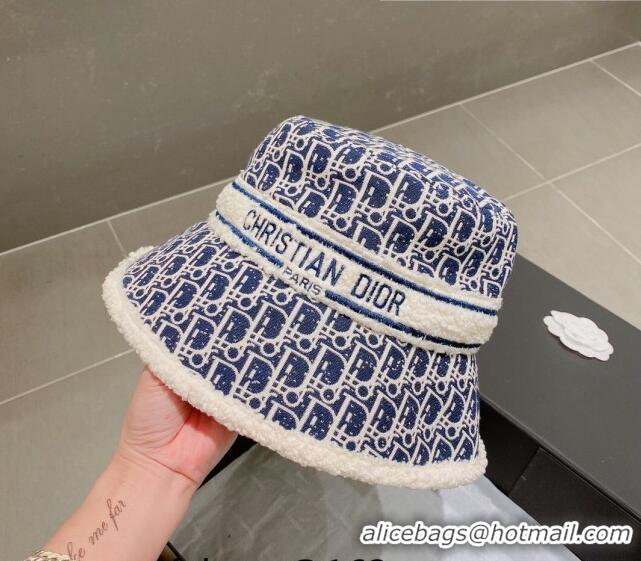 Famous Brand Dior Oblique and Shearling Bucket Hat 092417 Blue 2022