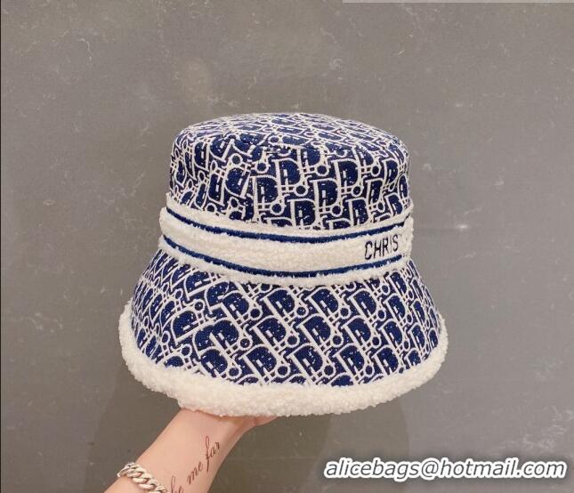 Famous Brand Dior Oblique and Shearling Bucket Hat 092417 Blue 2022