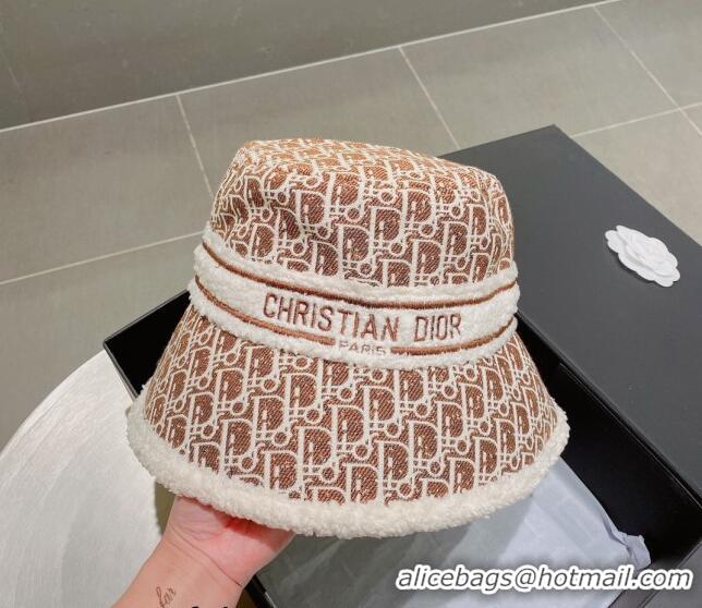 Top Grade Dior Oblique and Shearling Bucket Hat 092417 Brown 2022