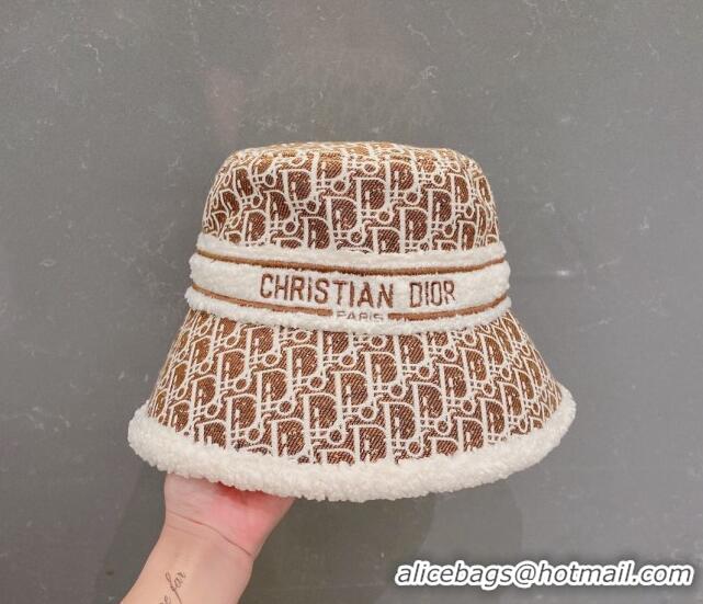 Top Grade Dior Oblique and Shearling Bucket Hat 092417 Brown 2022