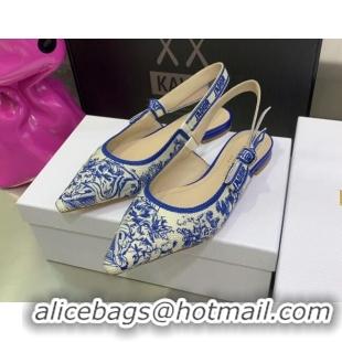 Most Popular Dior J'Adior Slingback Ballerinas Flat in Bright Blue Toile de Jouy Embroidered Cotton 070472