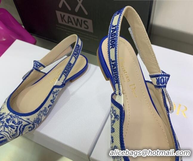 Most Popular Dior J'Adior Slingback Ballerinas Flat in Bright Blue Toile de Jouy Embroidered Cotton 070472