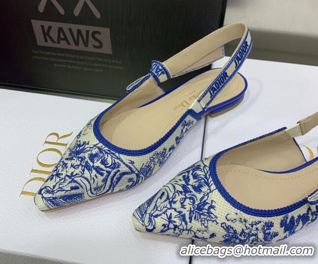 Most Popular Dior J'Adior Slingback Ballerinas Flat in Bright Blue Toile de Jouy Embroidered Cotton 070472